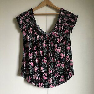 Soft & Sexy Black Floral Smock Collar Off Shoulder Top